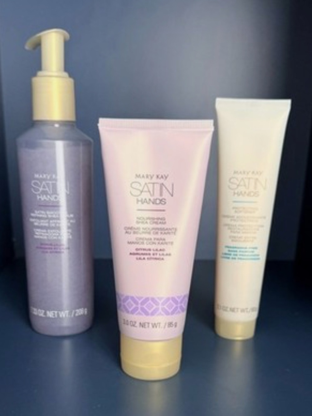 Mary Kay Satin Hands Trio - Lavender, Light Pink, Cream Tubes